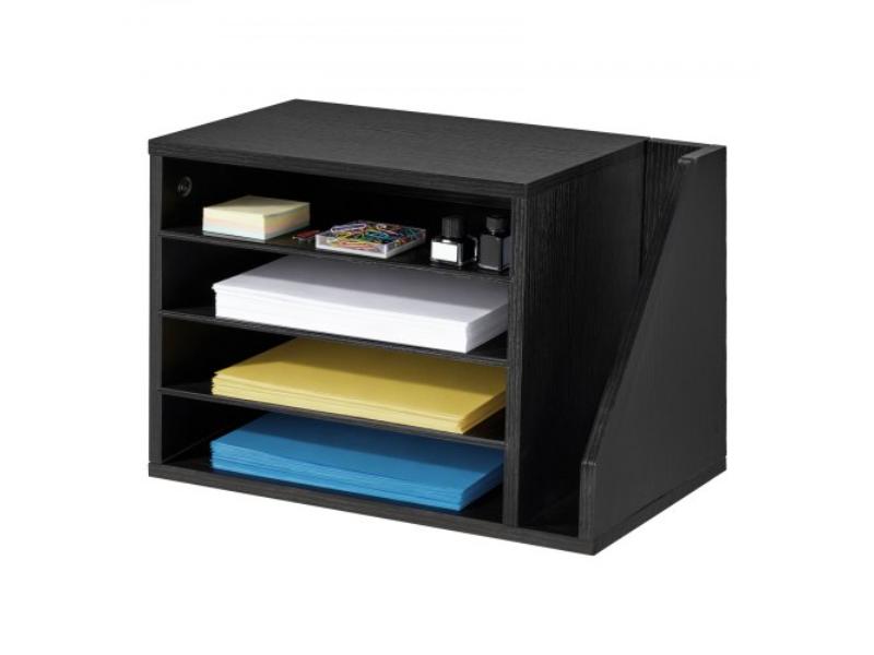 Literature Organizer - 4 Compartments Office Mailbox with Detachable Shelves - Wooden Sorter for File - Document - Paper, Black
