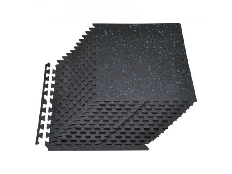 Puzzle Exercise Mat - 24 x 24 x 0.56 in. - High-Density EVA Foam - Interlocking Soft Tiles - Protective Padding - Black & Blue Dots - Pack of 24