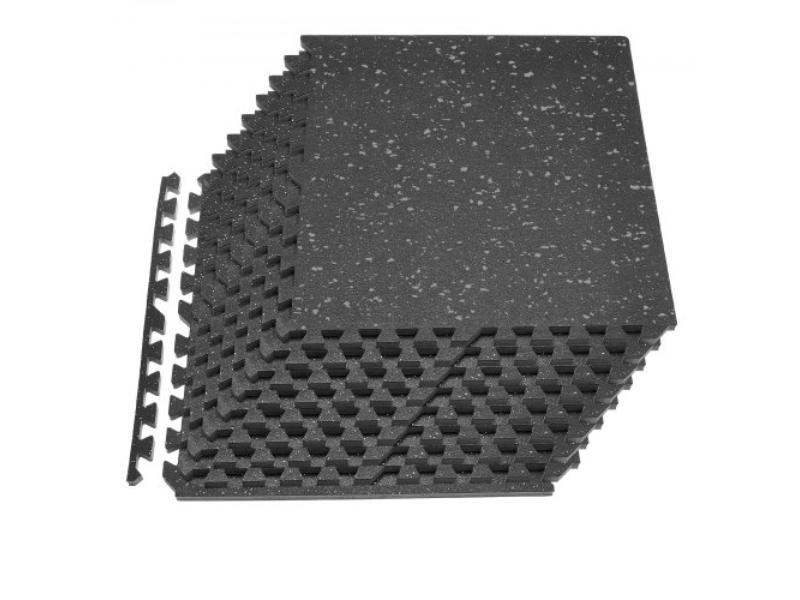 Puzzle Exercise Mat - 24 x 24 x 0.79 in. - High-Density EVA Foam - Interlocking Soft Tiles for Fitness & Home Gym - Black & Gray Dots - Pack of 12