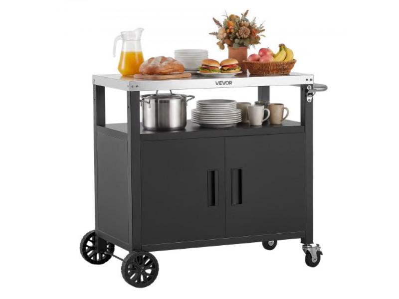 Outdoor Grill Cart with Storage Cabinet - 36.4 in. Grill Table - Waterproof Kitchen Island - Movable Food Prep Station for Patio & Backyard BBQ