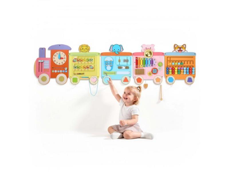 Wall Busy Board - 18-in-1 Montessori Sensory Activity Panels - Learning Center for Daycare - Classroom - Playroom & Home - Sturdy Wooden Toys