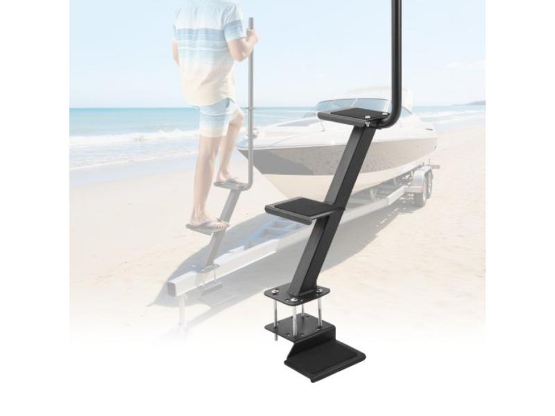 CTCBTSJBTDBAQLH5A001V0 Boat Trailer Steps - 3-Step Heavy-Duty with Handle - Non-Slip Surface - Carbon Steel Ladder for 3 x 3 in. Frame