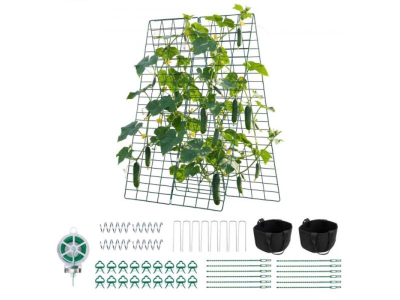 Cucumber Trellis - A-Frame Garden Trellises for Raised Bed - Metal Rustproof Plant Support for Climbing Plants - Green - 4 Piece