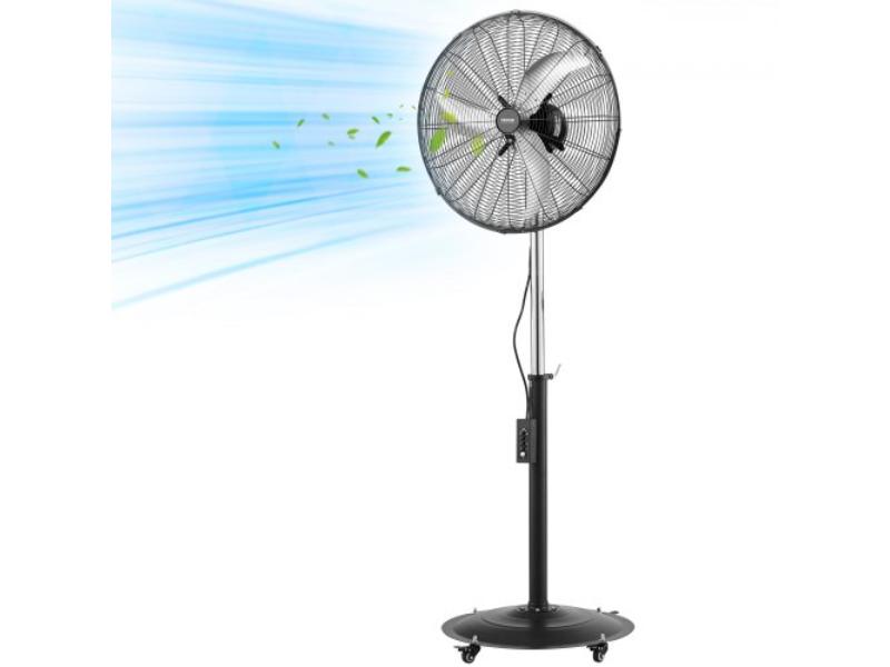 High Velocity Pedestal Fan - 24 in. - 6800 CFM - 85 Deg Oscillating - 3-Speed - IP44 Waterproof - Carbon Steel for Commercial & Garage, Black