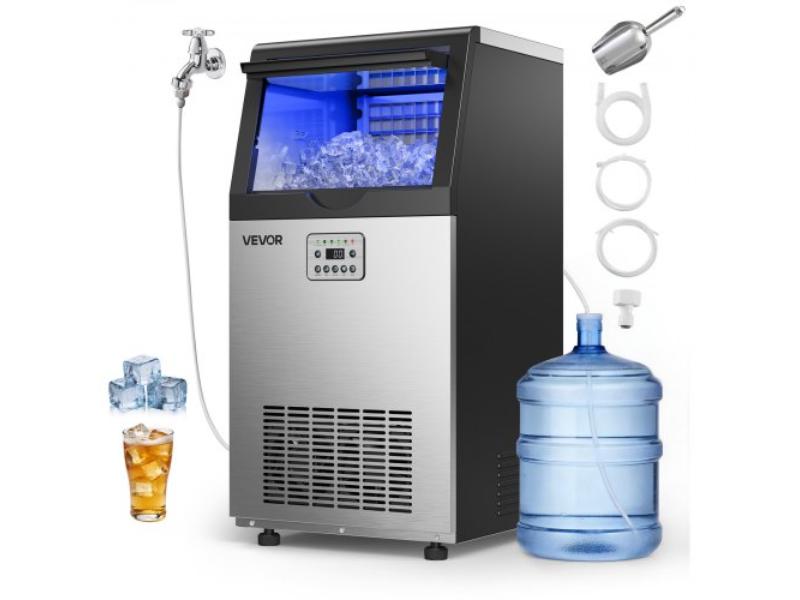 YTSZBJFB120LTIHJP001V1 Commercial Ice Maker - 120 lbs Ice Production - 30 lbs Storage - Stainless Steel - Self-Cleaning for Home Bar & Restaurant