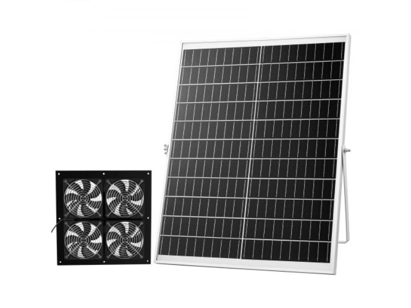 Solar Powered Fan - 25W Solar Panel with 4 Fans - 2668 RPM High-Speed - Flexible Installation for Greenhouse - Grow Tents - Chicken Coops & Shelters