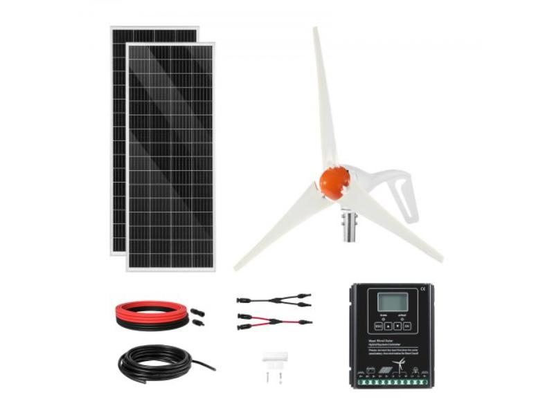 12V 400W Solar Wind Power Kit - 2x 100W Monocrystalline Solar Panels Plus 200W Wind Turbine Plus MPPT Hybrid System Controller - Pack of 2