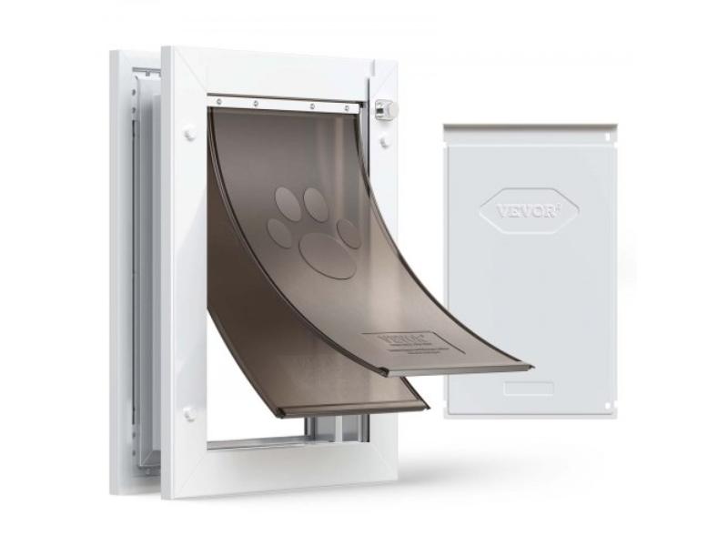 Medium Pet Door with Double Magnetic Flaps & Metal Frame - Strong & Weatherproof Dog Door for Interior & Exterior Doors - Easy to Install - White