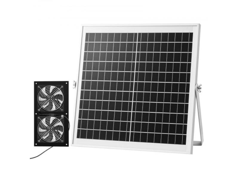 Solar Powered Fan - 15W Solar Panel with 2 Fans - 2668 RPM High-Speed - Flexible Installation for Greenhouse - Grow Tents & Chicken Coops