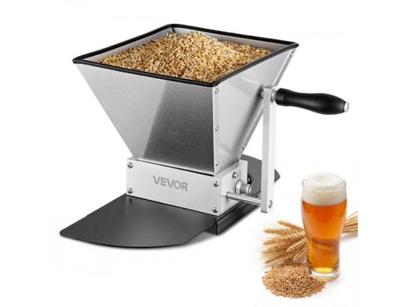 Manual Grain Mill - Homebrew Malt Grinder - Adjustable Barley Mill Crusher for Wheat Beer Brewing with 2 Stainless Steel Rollers