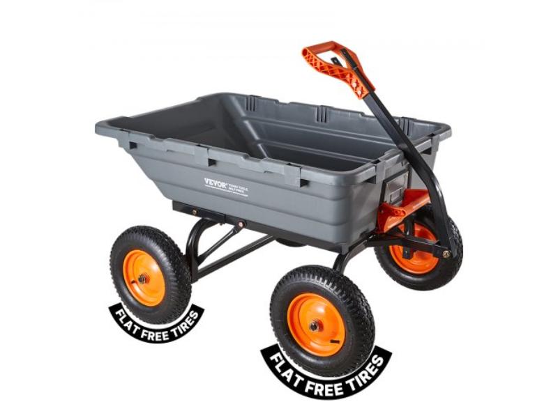 Garden Dump Cart - 1500 lbs Poly Dump Cart with 90 Deg Quick-Dumps Mechanism - Adjustable Handle - 270 Deg Flexible Rotating Bearings