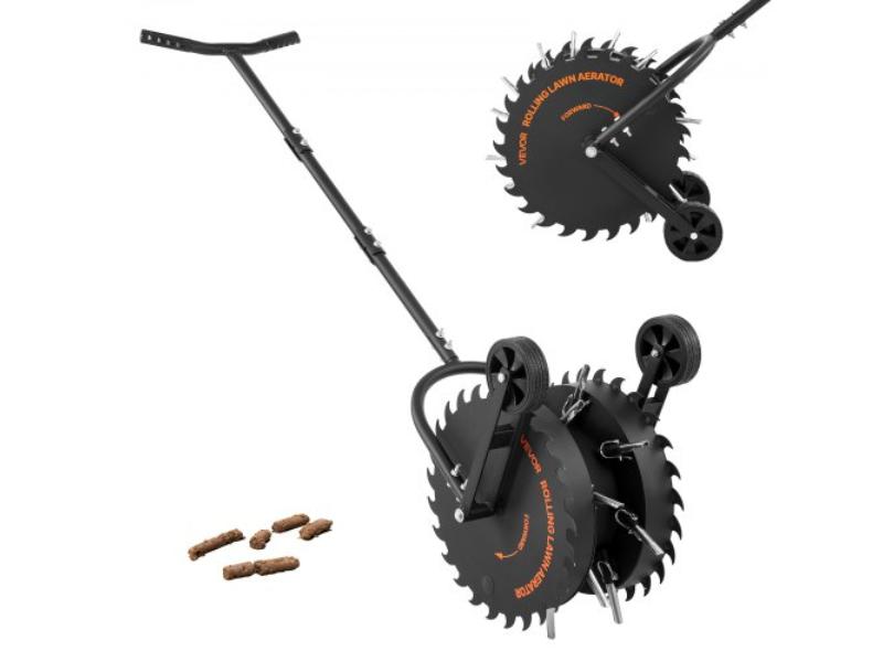 Rolling Lawn Core Aerator - 16.6 in. - Manual Coring Roller - Anti-Clog Tines - Heavy-Duty Rust-Resistant Construction for Compacted Garden Soil