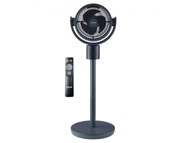 7-Inch Oscillating Pedestal Fan with DC Motor - Remote Control - 12 Speeds - 3 Modes - 15H Timer - Adjustable Height - Quiet for Home - Blue Gray