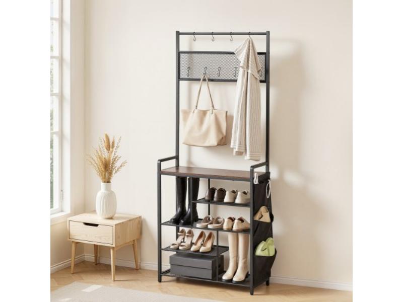 Hall Tree - 70.9 in. Coat Rack with Shoe Storage - 4-Tier Shoe Organizer - Hooks - Steel Frame for Entryway, Bedroom & Closet