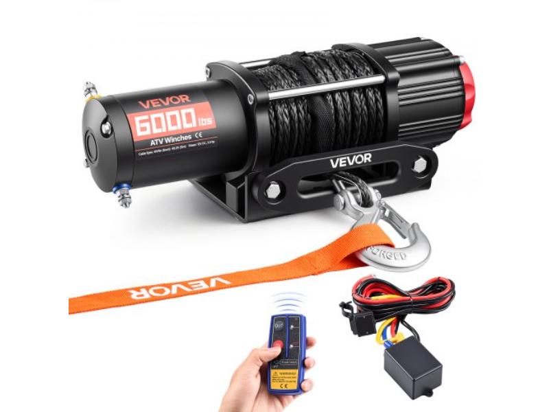 Electric Winch - 6000 lbs - 12V DC ATV-UTV Winch with 49.2 ft. Synthetic Rope - Wireless & Wired Remote - IP55 Waterproof - Fairlead Mount Plate
