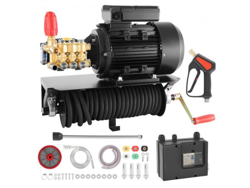 Electric Pressure Washer Pump Kit - 1950 PSI 3.2 GPM - 5 HP Motor 240 V - Includes Wall Mount Bracket - Spray Gun - Wand - Hose & 5 Nozzles