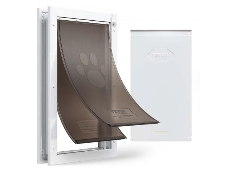 Extra Large Pet Door with Double Magnetic Flaps & Metal Frame - Strong & Weatherproof Dog Door for Interior & Exterior Doors - White