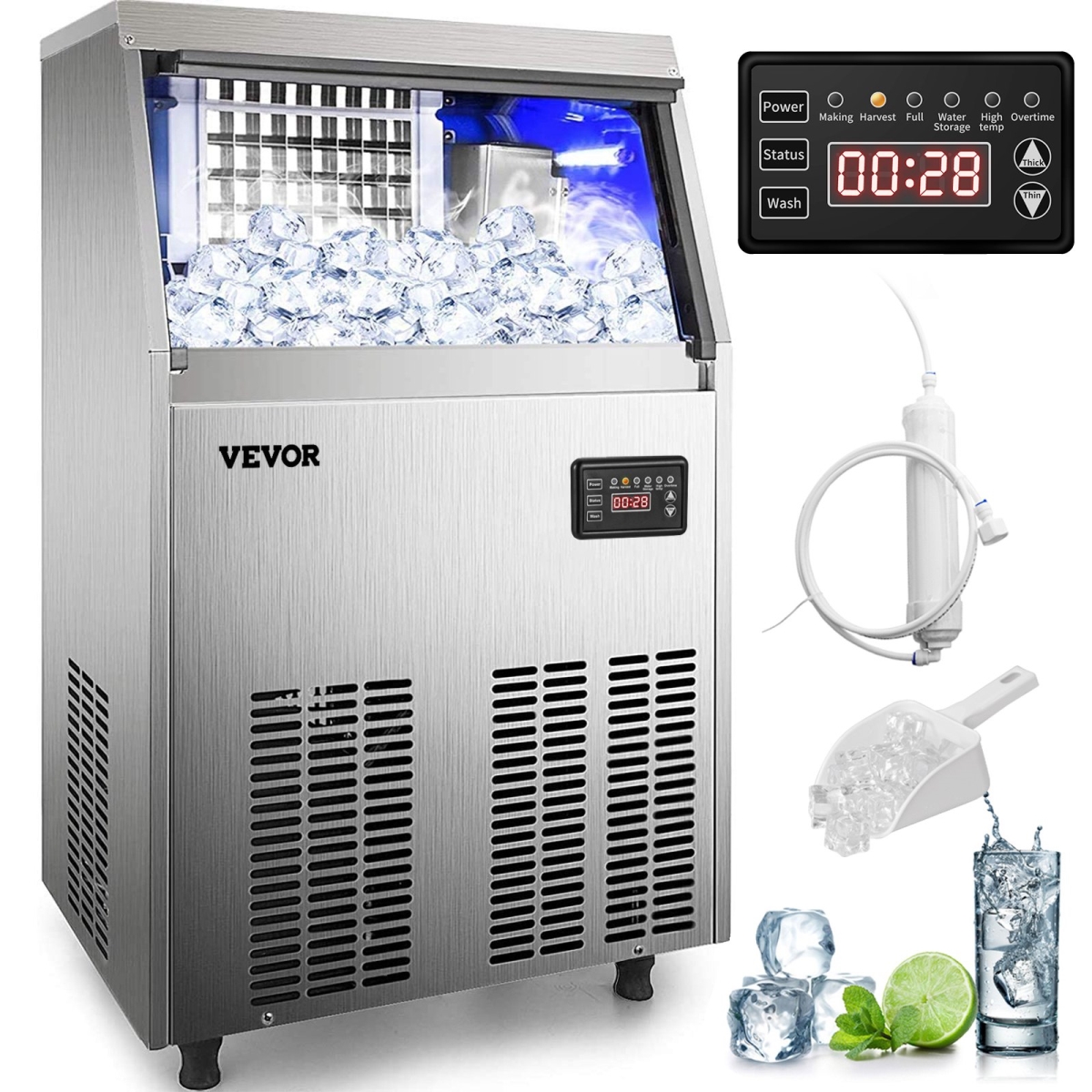 Picture of Vevor ZBJ40KGSYP70-4001V1 80-90 lbs in 24 Hours 110V Commercial Ice Maker with 33 lbs Bin