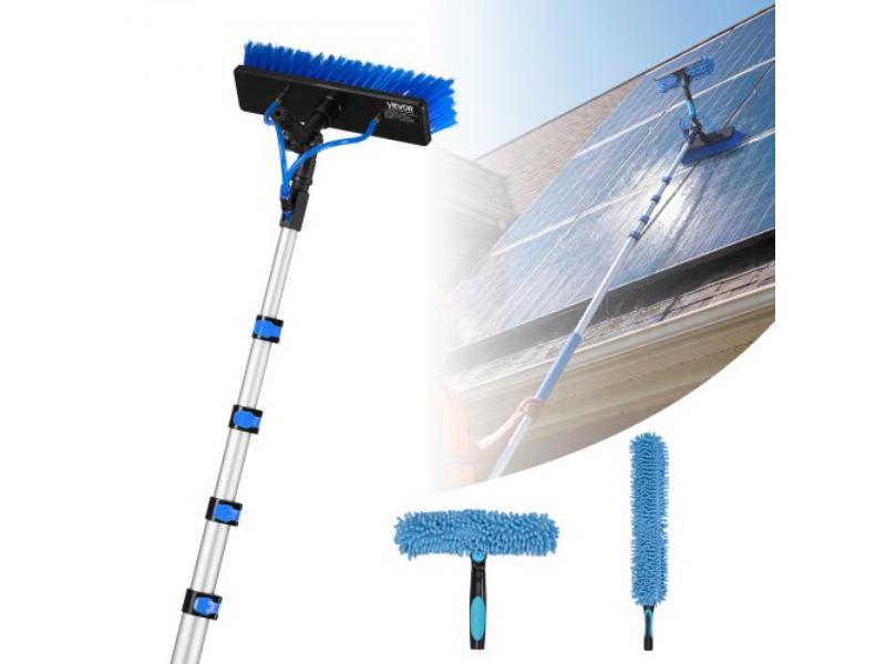 Solar Panel Cleaning Kit - 24 ft. Water-Fed Pole - Cleaning Brush - Soap Dispenser - Extendable Aluminum Pole - 180 Deg Rotatable Brush Head