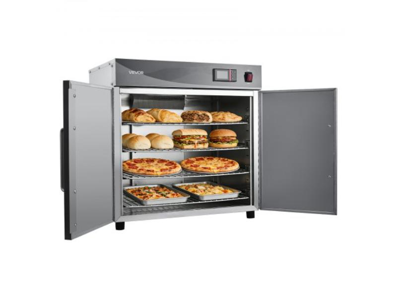 Electric Hot Box Food Warmer - 4-Tier Commercial Warming Cabinet with Water Tray - Double-Door - Adjustable Shelves - Stainless Steel