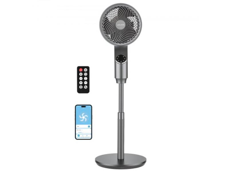 9-Inch Oscillating Pedestal Fan with DC Motor - Remote Control - 9 Speeds - 4 Modes - 24H Timer - Adjustable Height for Home & Bedroom - Silver Gray