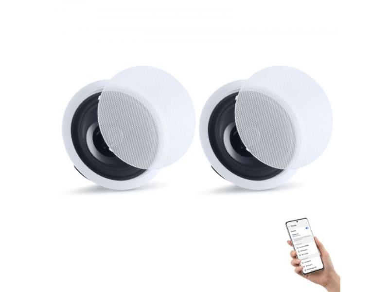 Bluetooth Ceiling Speakers - 8 in. - 2-Way Flush Mount for Damp Humid Placement - Home Theater - Living Room - or Covered Patio Pair