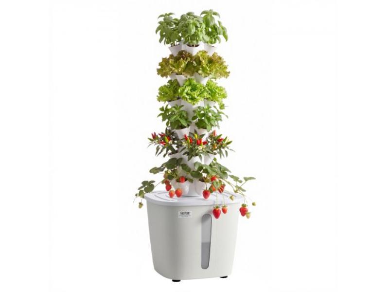 Hydroponic Tower - 30 Pods 6 Tiers Growing System Kit with App Control - Vertical Home Garden with 20L Water Tank & Pump for Indoor Herbs - White