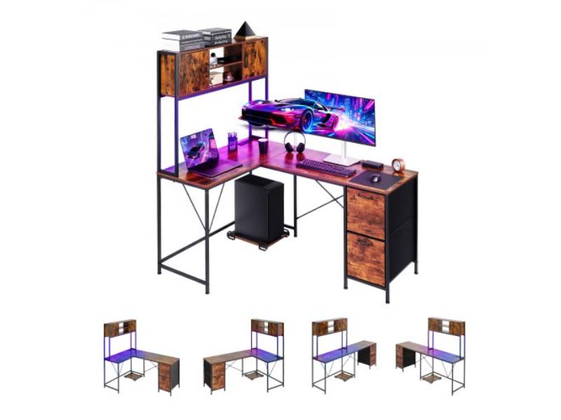L-Shaped Gaming Desk - 62.2 in. Reversible Corner Computer Desk with Power Outlets - Movable CPU Stand & Storage Drawers - Modern PC Gaming Table