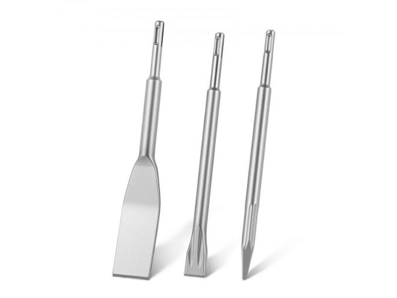 SDS Plus Chisel Set - SDS Plus Rotary Hammer Drill Attachments - Point - Flat & Angled Spade Chisels - Heat Treated 40Cr Alloy Steel - 3 Piece