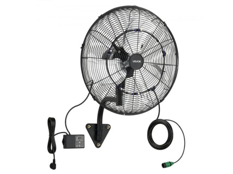 Wall Mount Fan - 20 in. Oscillating Mist Fan - Remote - IP44 - 3-Speed - 18h Timer - Temperature Control for Garage, Workshop & Gym