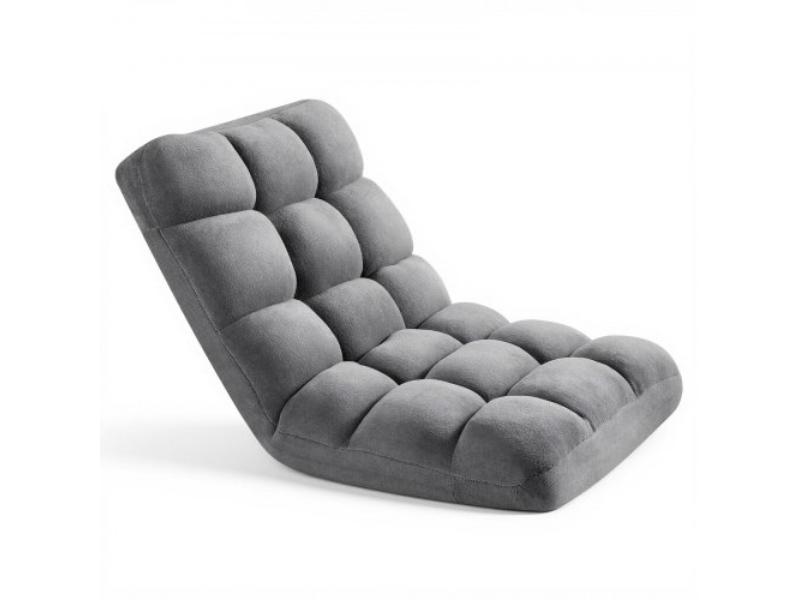 Floor Chair - 14 Adjustable Positions Folding Gaming Chair with Back Support - Sturdy Metal Frame - Recycled Foam & Coral Fleece - Gray