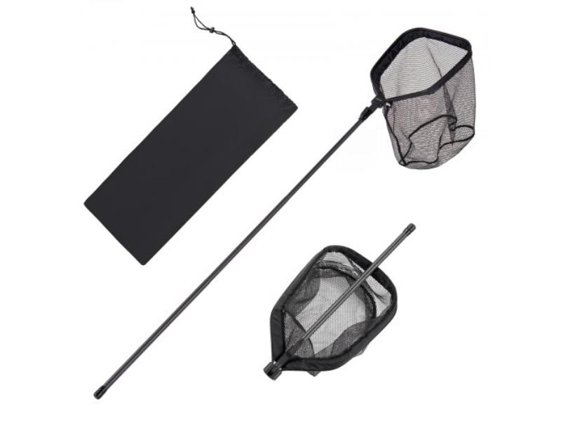 Black Fishing Net - Foldable Landing Net with Telescopic Handle - Lightweight Carbon Fiber - Nylon Covered PVC - Durable & Fish-friendly