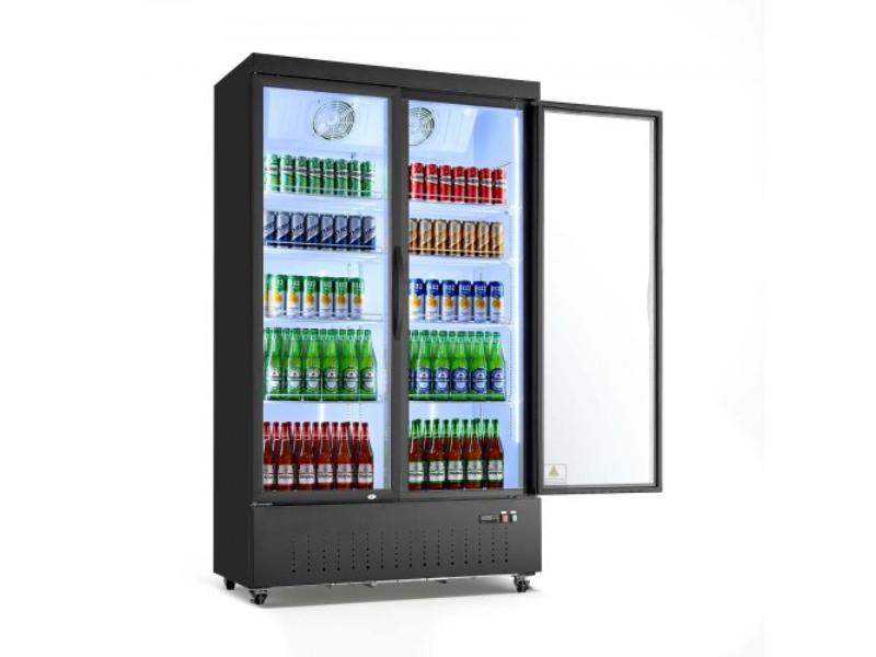 Commercial Merchandiser Refrigerator - 29.3 cu. ft. Upright Beverage Cooler - 2 Glass Doors - 8 Adjustable Shelves - LED Light & Casters