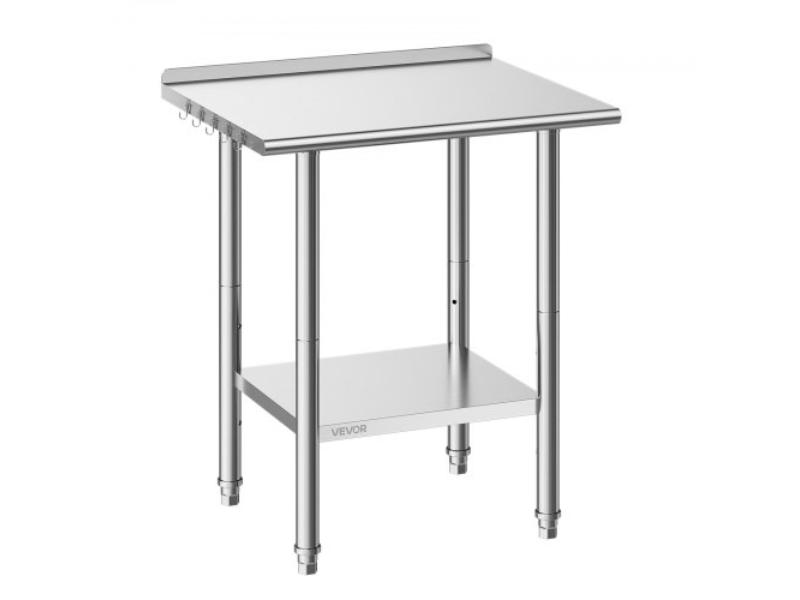 Stainless Steel Work Table - 24 x 30 in. - Food Prep Table - Backsplash - Adjustable Undershelf for Commercial Kitchen, Restaurant & Outdoor