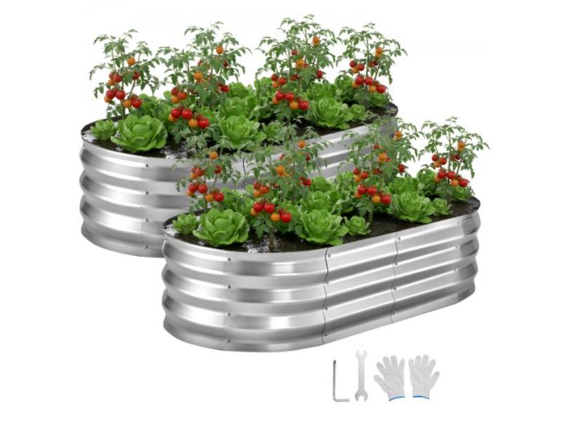 Galvanized Raised Garden Beds - 4 x 2 x 1 ft. - Bottomless Elevated Planter Box for Flowers Fruits Vegetables - Silver - Pack of 2
