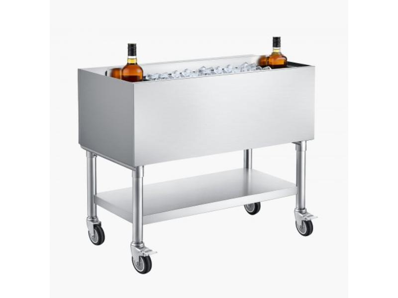 Commercial Ice Bin - 100.7 qt. Max Capacity - 36 x 19 x 35 in. Stainless Steel Ice Chest with Sliding Lid & Bottle Holders - NSF Certified