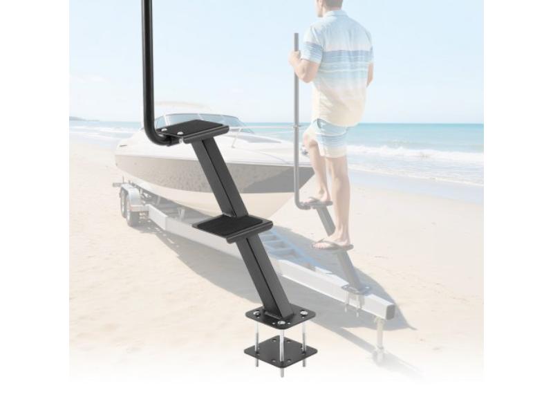 Boat Trailer Steps - 2-Step - Heavy-Duty with Handle - Non-Slip Surface - 3 Mounting Angles - Carbon Steel Ladder for 3 x 3 in. Frame