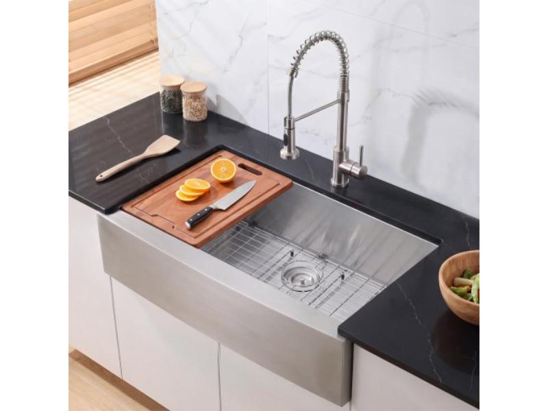 Kitchen Undermount Single Bowl Sink - 33 in. Stainless Steel Drop-In Farmhouse Basin with Accessories for RV - Prep Kitchen - Laundry Room & Bar