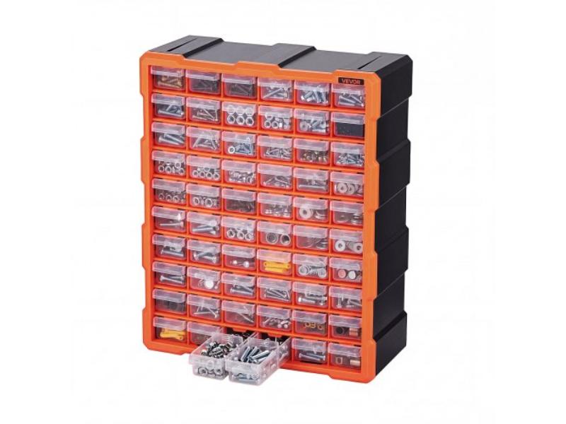 Black & Orange 60-Drawer Storage Organizer - Plastic Cabinet for Garage Organization - Stackable Small Parts Organizer - Wall-Mounted Toolbox