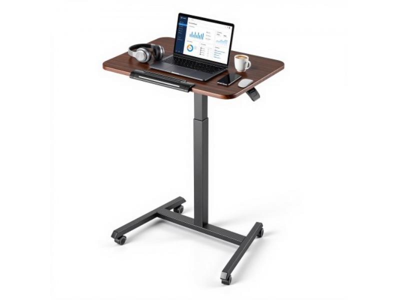 Mobile Stand-Up Desk - 25.6 x 19 in. - Adjustable Height Rolling Workstation - Tilting Desktop - 33 lbs Capacity for Home Office - Brown & Black