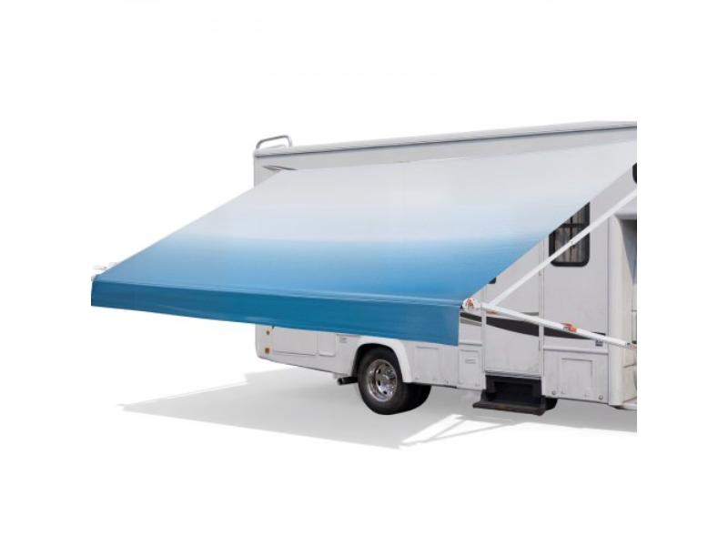 Manual RV Awning Kit - 18.12 ft. Retractable Awning with Aluminum Frame & Waterproof PVC Fabric - Fits Most RVs - Gradient Blue