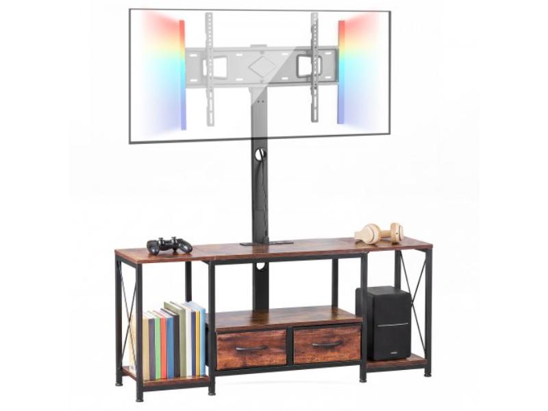 TV Stand with Mount - 47.2 in. - Console with Power Outlet & Storage Drawers for 32-75 in. TVs - Height Adjustable with LED Lights - Rustic Brown