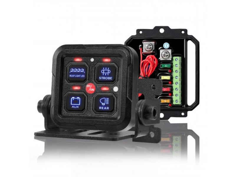 WSKGMBKGMBDLLHE1X001V9 4 Gang Switch Panel Circuit Control Box - Auto-Dimmable for 12-24V Car Truck Boat ATV UTV SUV - 1440W 60A - Waterproof - RGB