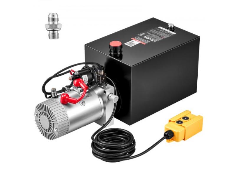Hydraulic Pump - 12 qt. Single Acting Power Unit - 3200 PSI Max Relief Pressure - 0.91 GPM Flow Rate - DC12V 1.6KW for Dump Trailer Car Lifting