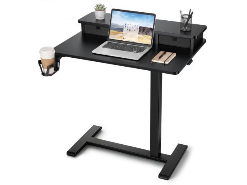BSCSZHSBSCSZUE05E001V0 Overbed Table - 27.6 x 19.7 in. Mobile Bedside Table with Hidden Wheels - Height Adjustable Rolling Laptop Desk - Black