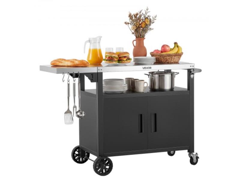 Outdoor Grill Cart with Storage Cabinet - 48.9 in. Grill Table - Waterproof Kitchen Island - Movable Food Prep Station for Patio & Backyard BBQ