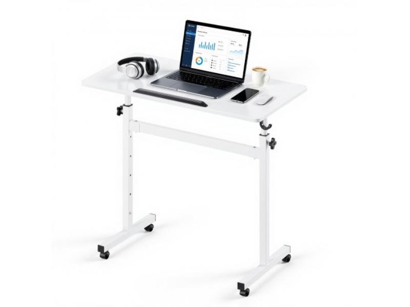 Mobile Stand-Up Desk - 32 x 16 in. - Adjustable Height Rolling Workstation - Hook - Lockable Casters - 55.1 lbs Capacity for Home Office - White