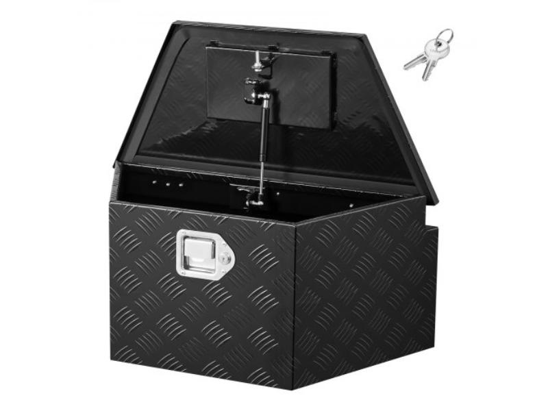 Trailer Tongue Box - 26 x 13 x 12 in. Aluminum Heavy Duty Storage Organizer with Lock & Keys for Pickup Truck - RV - SUV & Off-Road Vehicle - Black