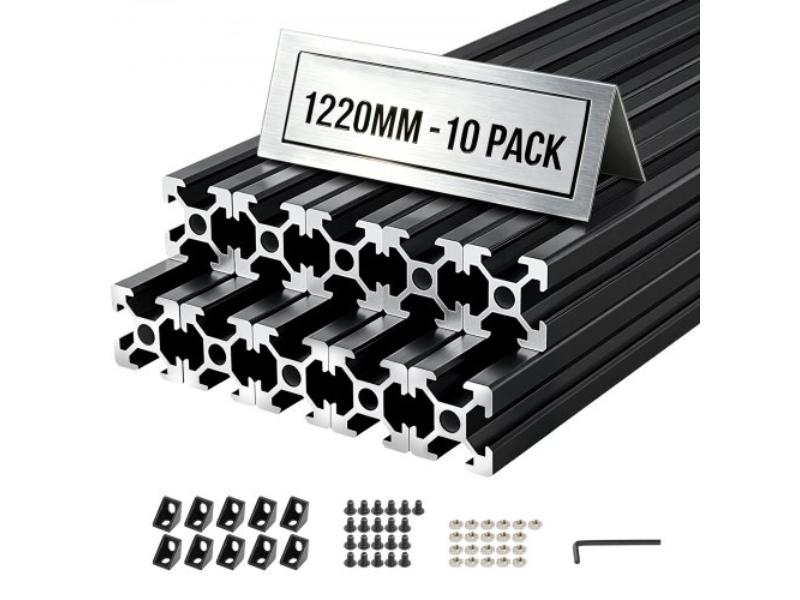 Aluminum Extrusion Profile - 48 in. T Slot Anodized Linear Rail - High-Strength for 3D Printer Parts & CNC Workbench, Black - Pack of 10