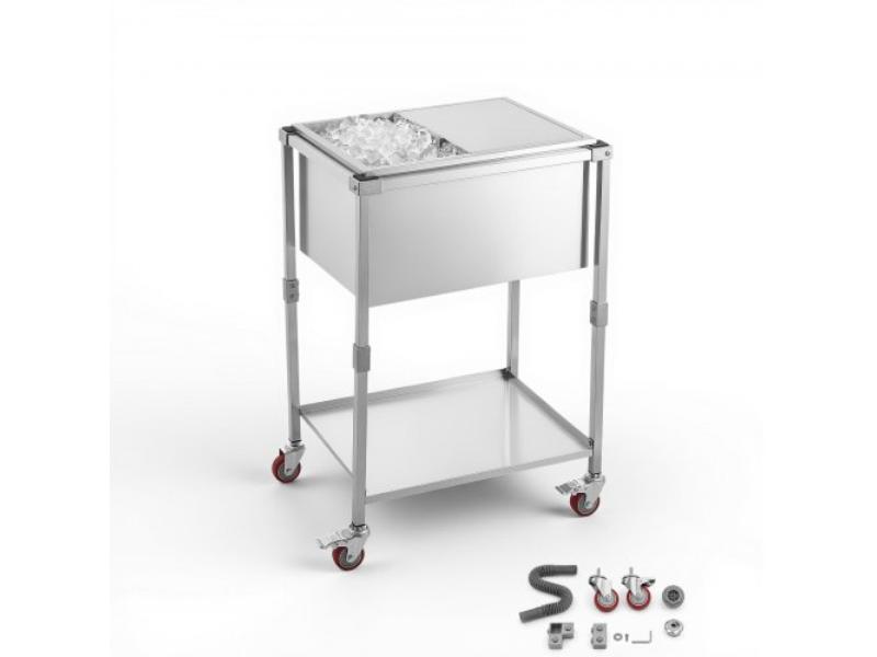 Rolling Ice Chest Cooler Cart - Stainless Steel 44.8 qt. Outdoor Trolley with Wheels for Patio & Backyard Party - 26 x 19.9 x 38.8 in.